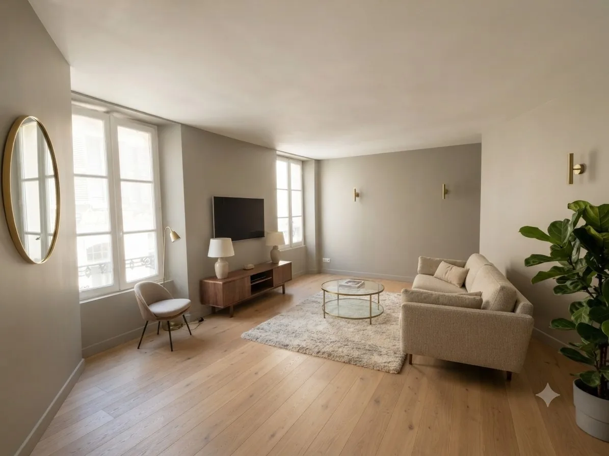 Projection après travaux d'un logement du 9 rue de la Cloche à Fontainebleau — simulation non contractuelle