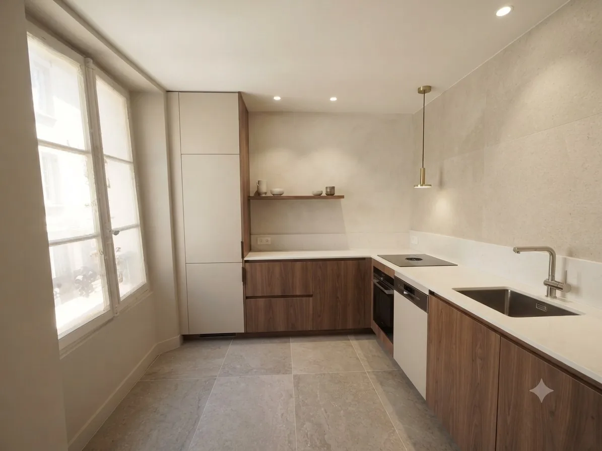 Projection après travaux d'un logement du 9 rue de la Cloche à Fontainebleau — simulation non contractuelle