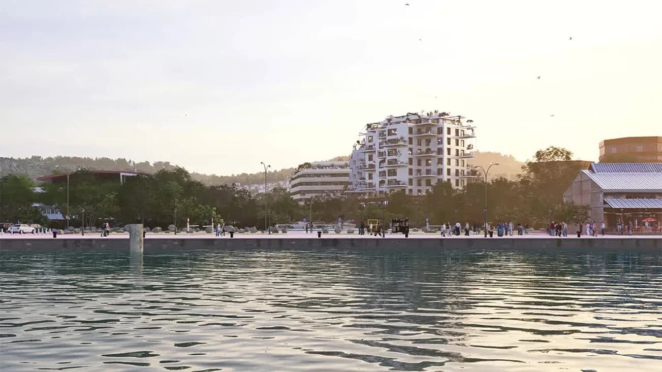 La résidence Open Air vue depuis la Seine, au bord des quais de la rive droite, perspective